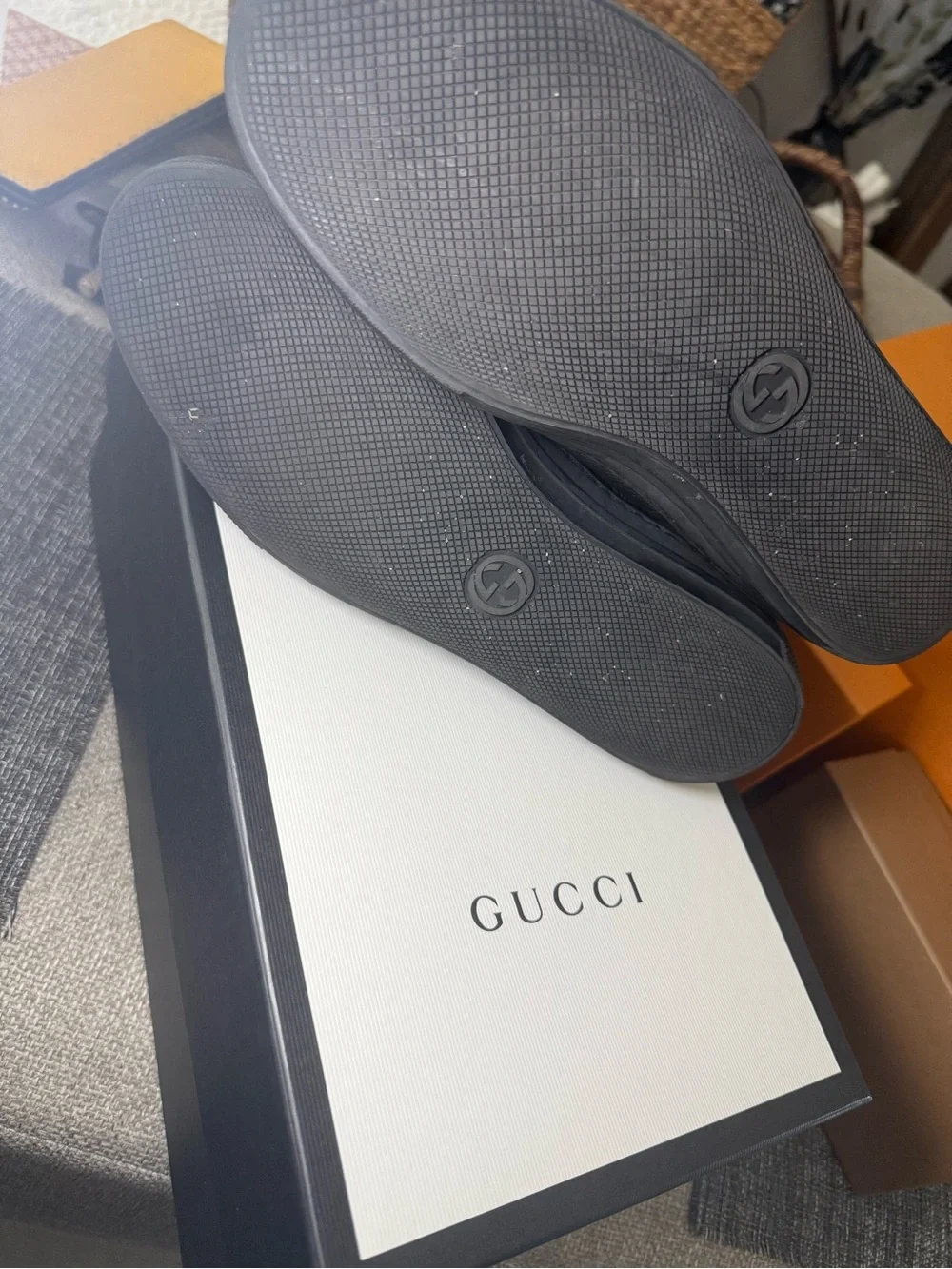 Gucci Black Leather High-Top Sneakers with White Script